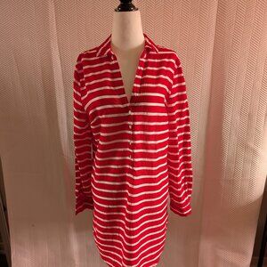 Old Navy Long Sleeve Swim Shirt Red and White Stripes Cotton Cover-up Medium